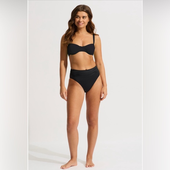 Seafolly Elegant Black Swimwear Rio High Waist Bikini Bottoms and Ruched Underwi - Picture 1 of 6